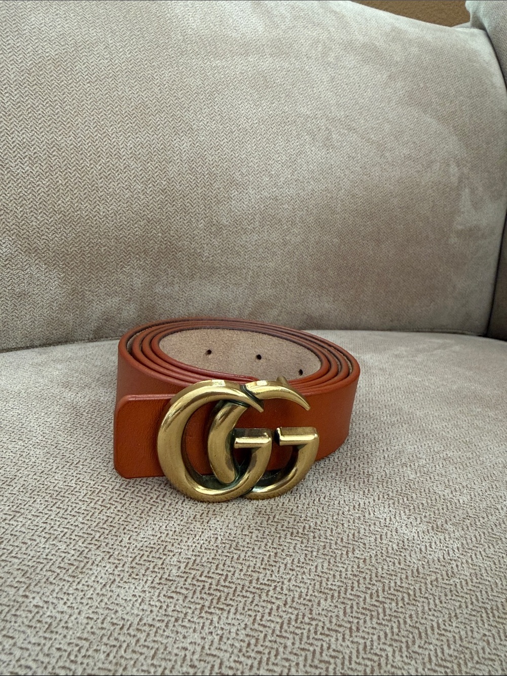 Gucci Tan Leather Belt with Gold Double G Buckle